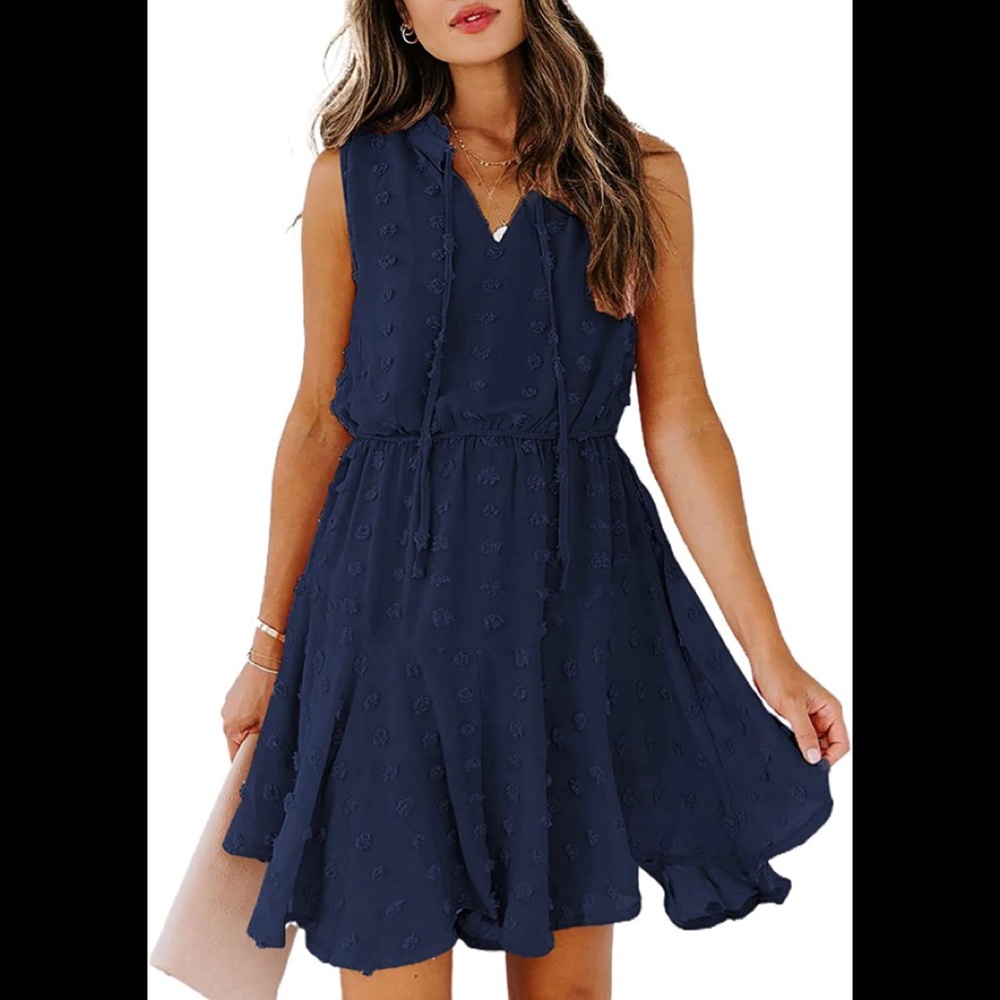 Amazon, navy, super comfortable, lightweight dress. I wear it in another size.